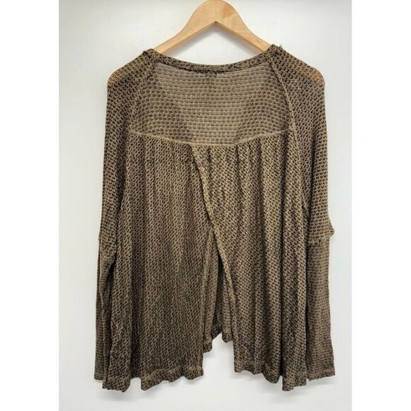 We The Free Knit Oversized Sweater Size XS V Neck Long Sleeve Tan Black Slouchy - Picture 3 of 8